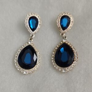 Sapphire Blue and Silver Teardrop Earrings